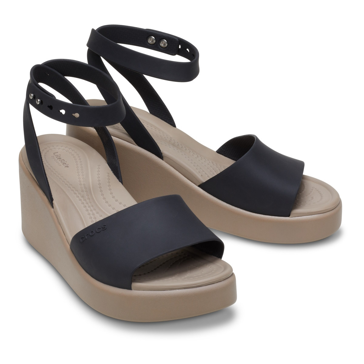 Sandale Crocs Brooklyn Ankle Strap Wedge Negru - Black/Mushroom - poza 5