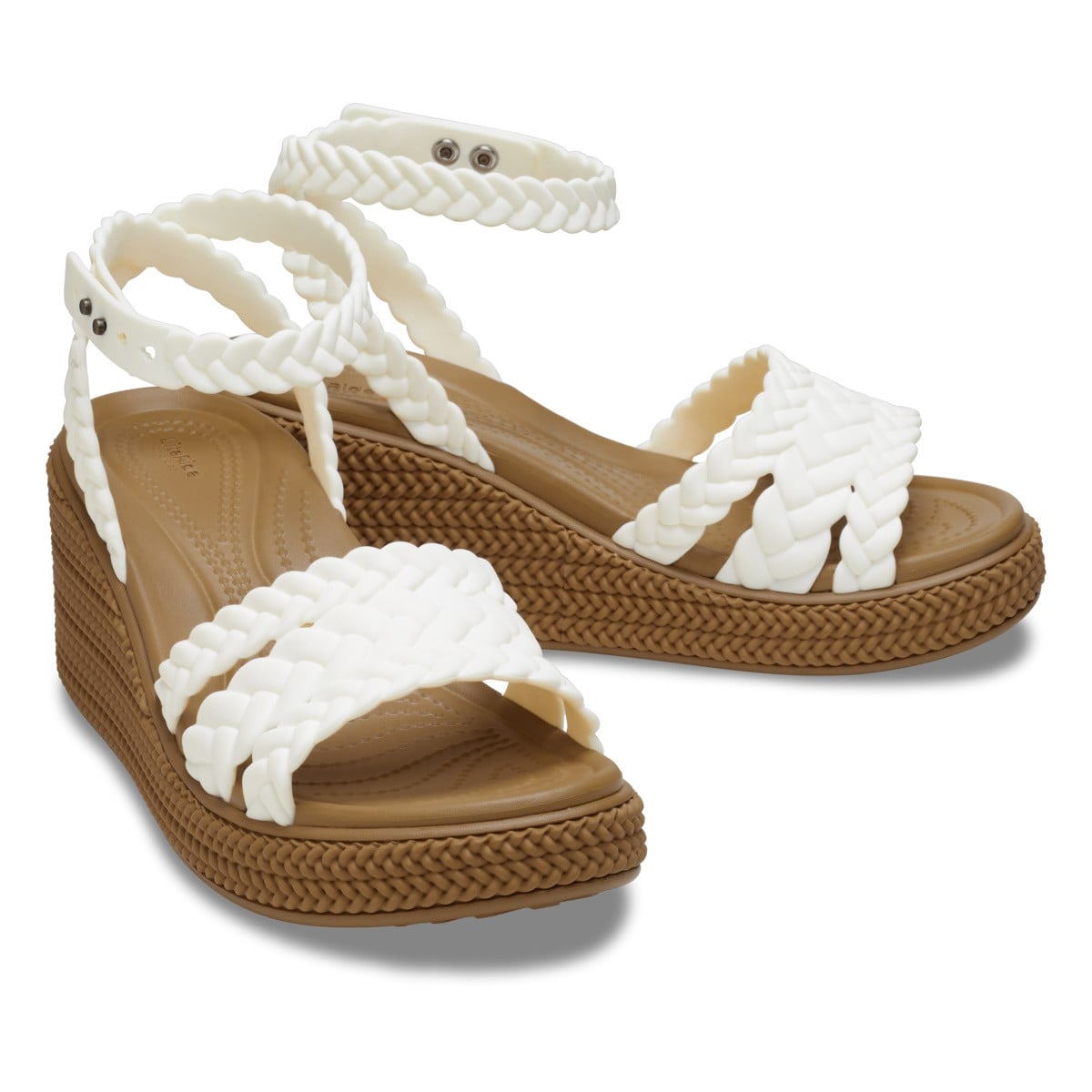 Sandale Crocs Brooklyn Woven Ankle Strap Wedge Alb - Chalk - poza 3