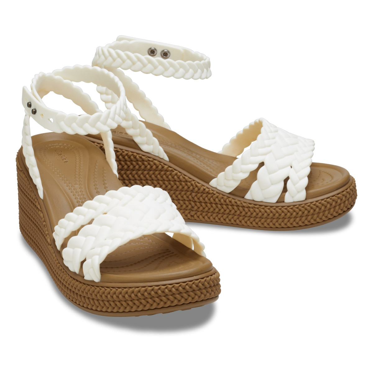 Sandale Crocs Brooklyn Woven Ankle Strap Wedge Alb - Chalk - poza 3