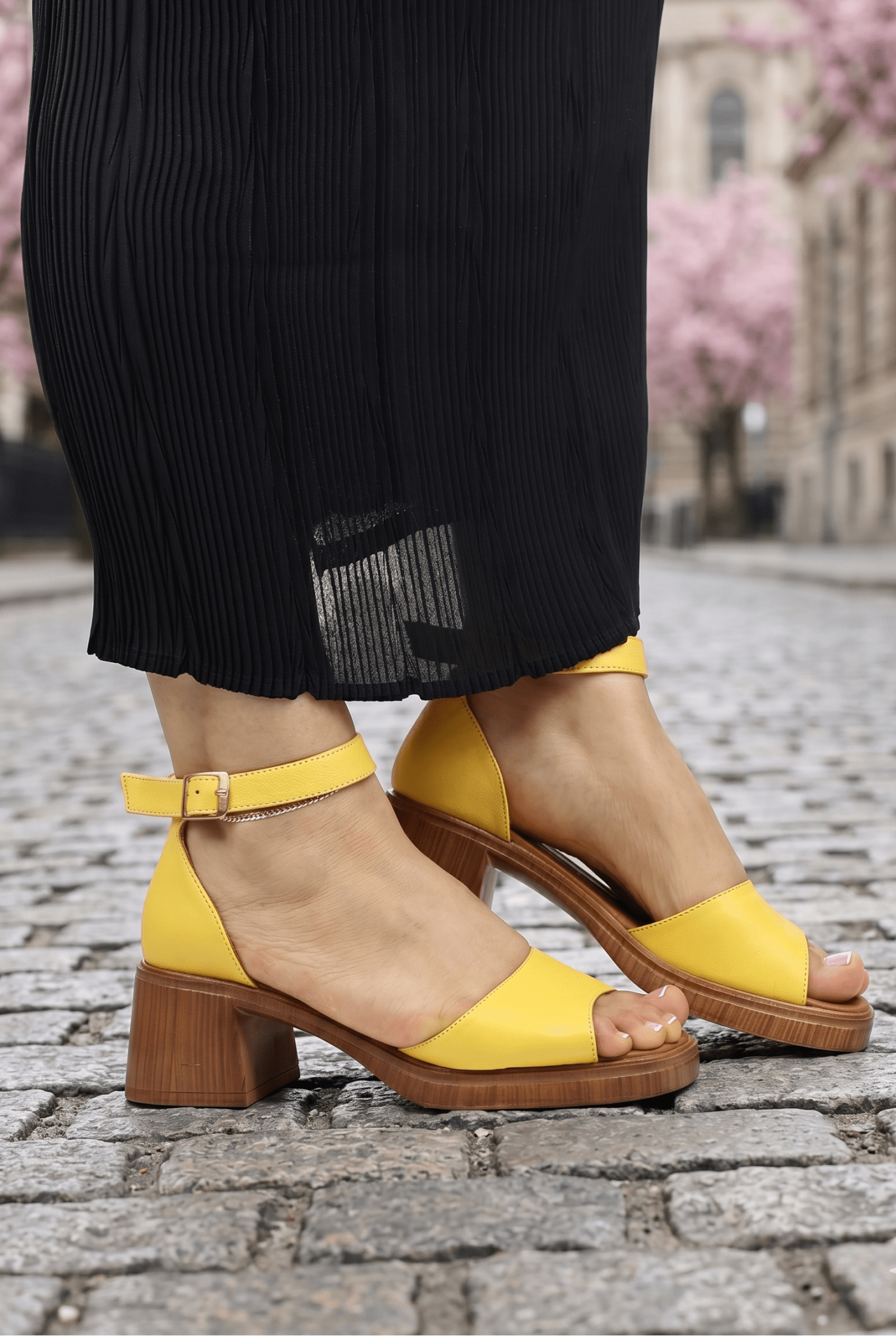 Sandale cu Toc din Piele Galbena - WYNA YELLOW