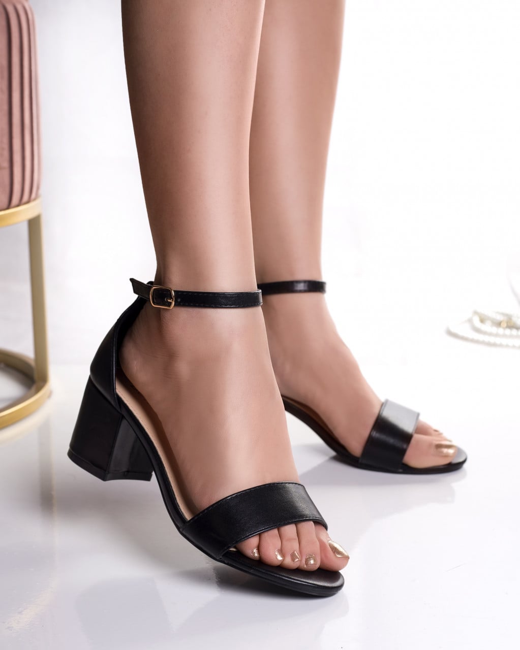 Sandale cu toc florenta piele ecologica negru - poza 4