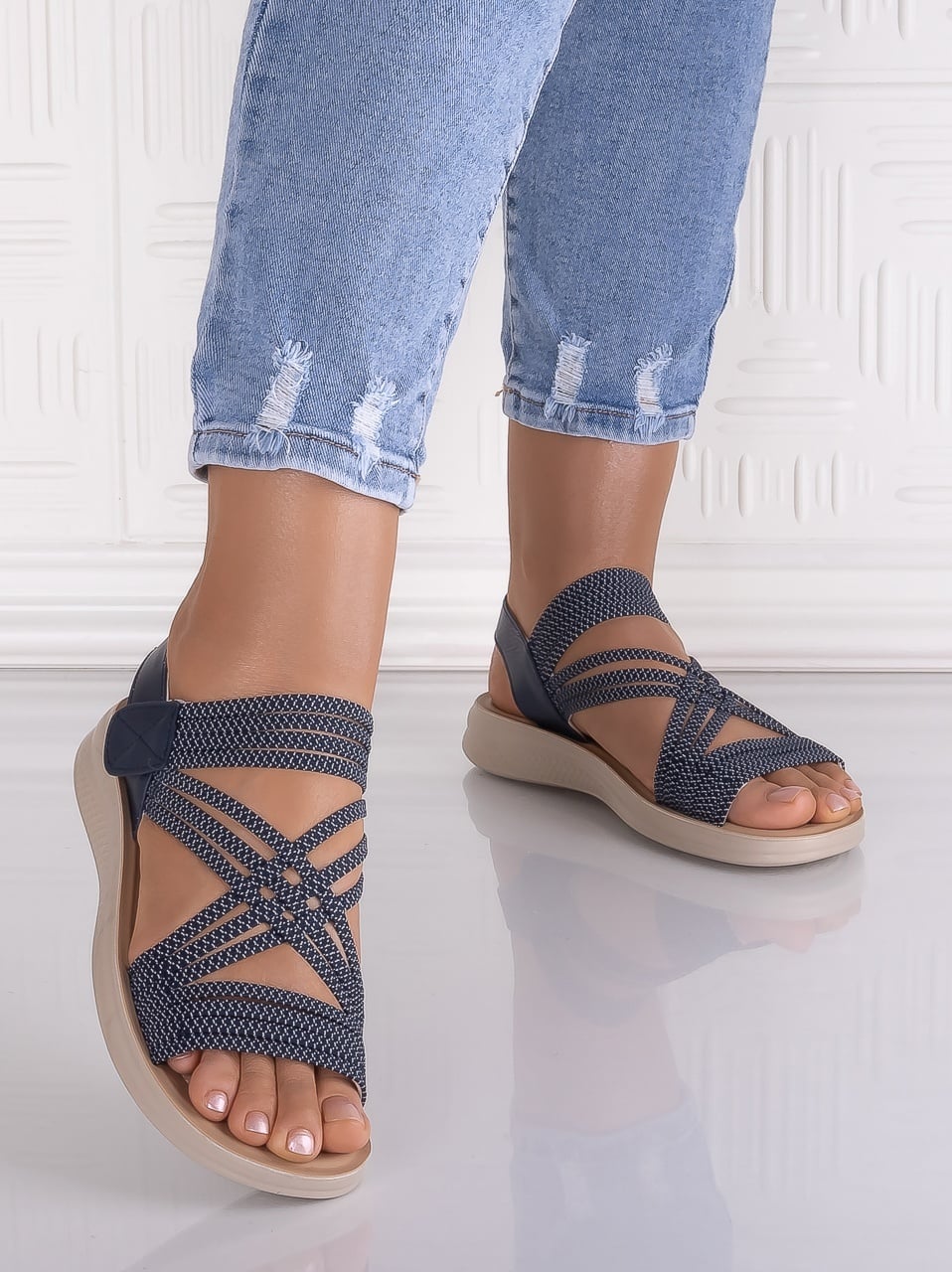 Sandale dama Albastrii din Material Textil Waldan