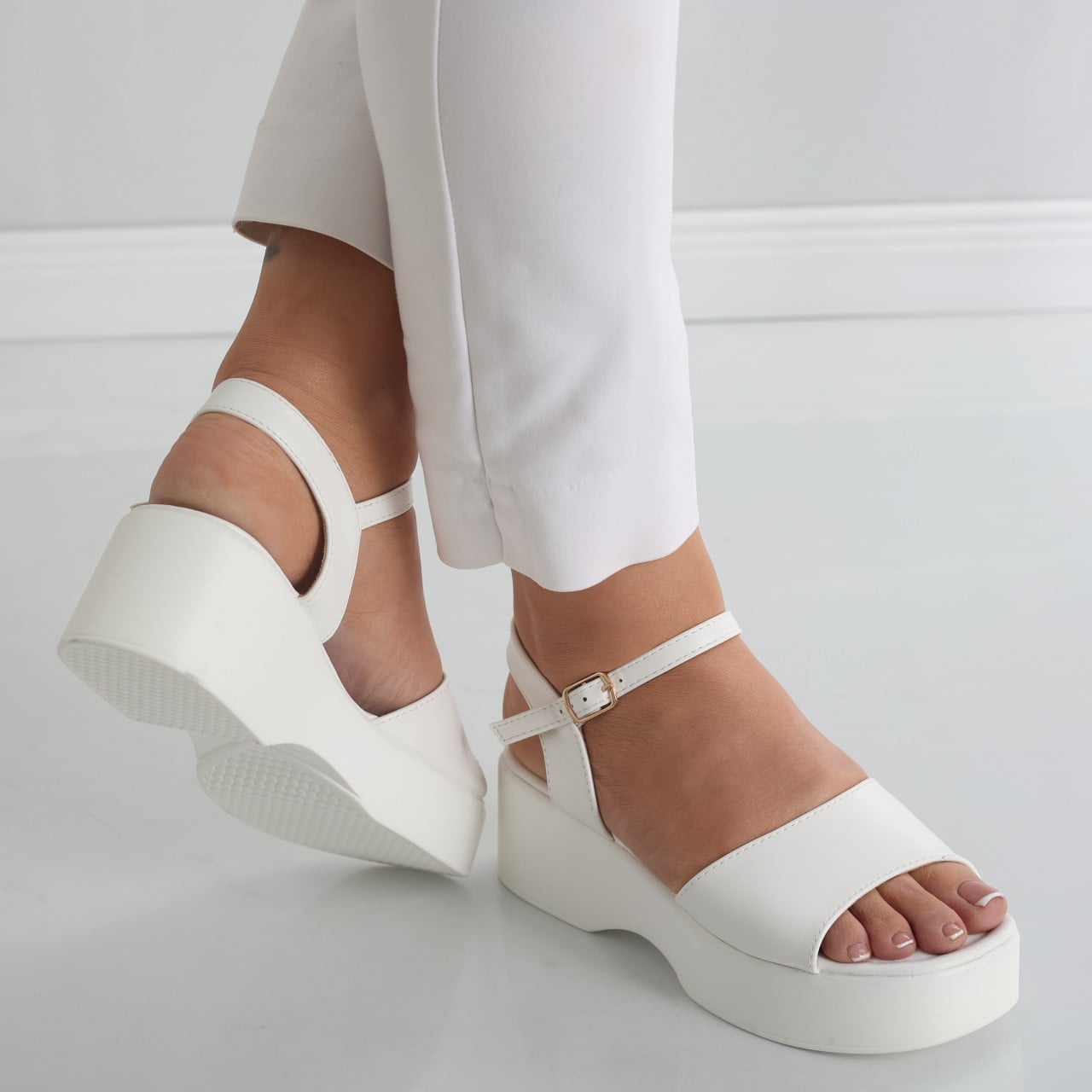 Sandale dama cu platforma Albe din Piele Ecologica Tarla - poza 5