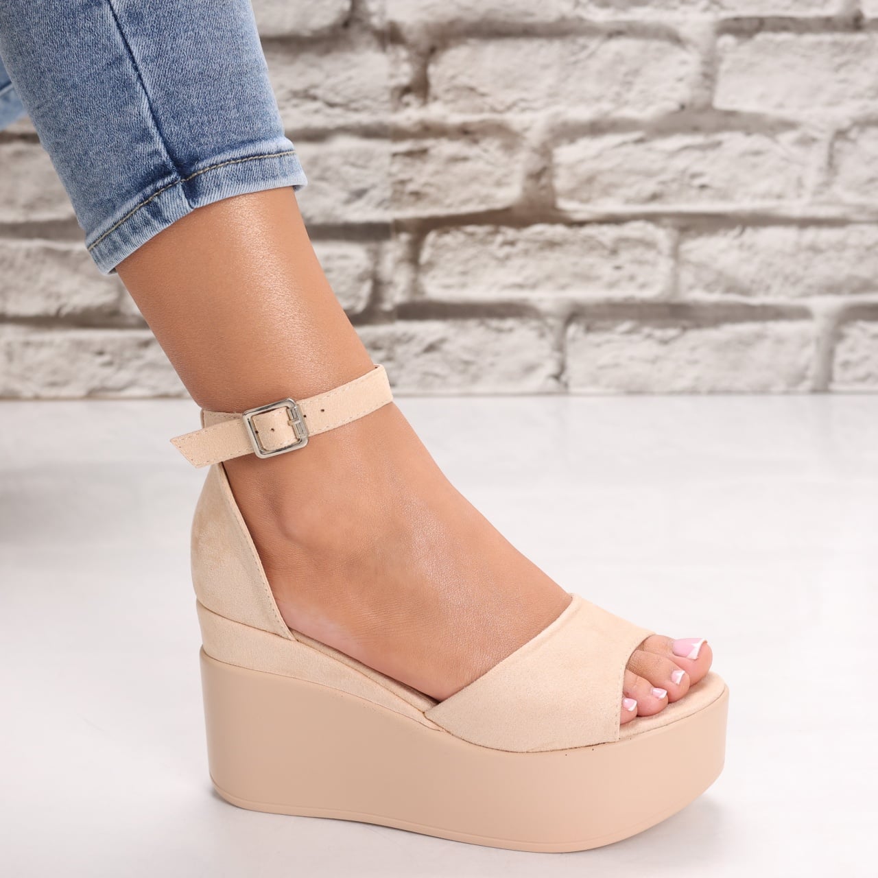 Sandale dama cu platforma Bej din Piele Ecologica Intoarsa Sayra - poza 3