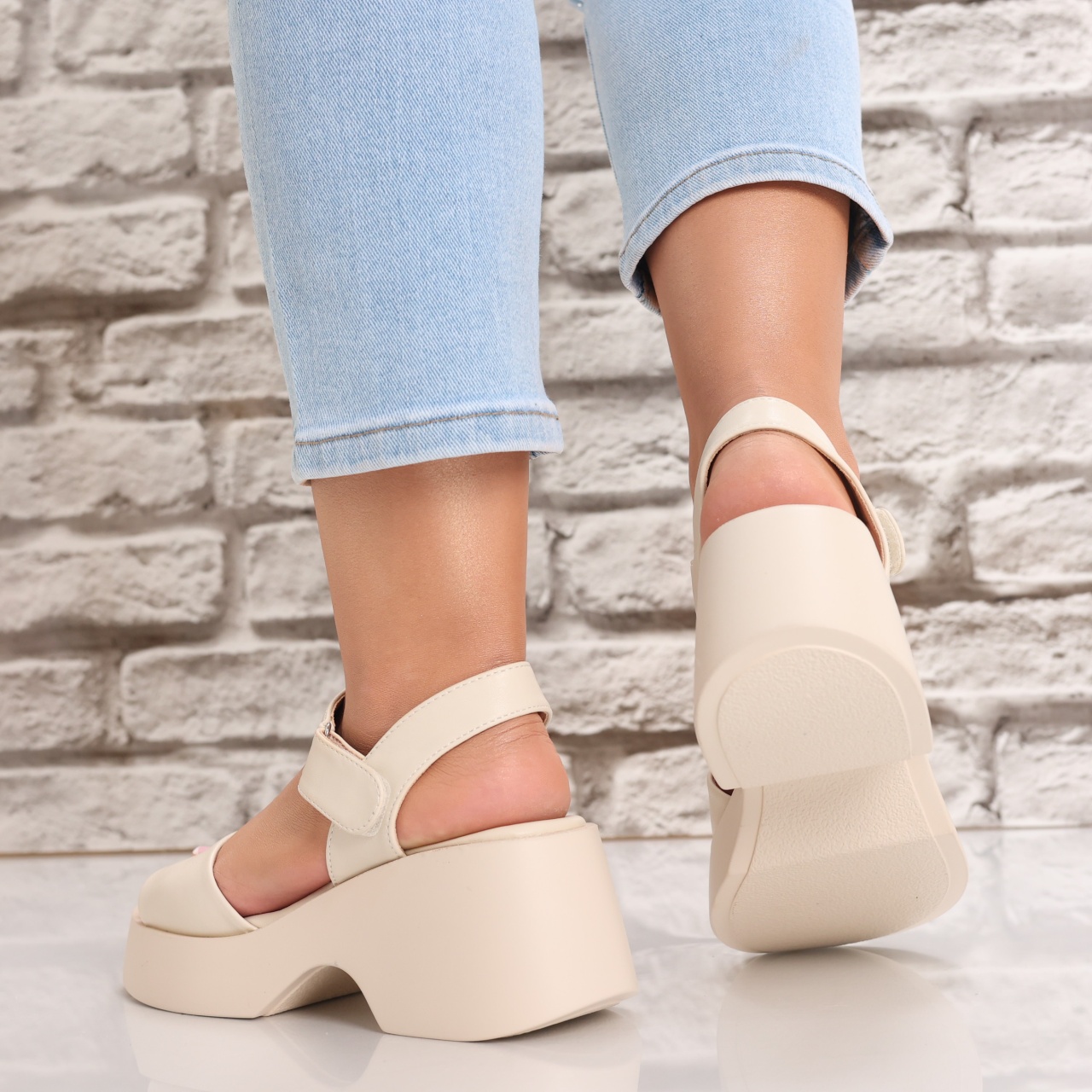 Sandale dama cu platforma Bej din Piele Ecologica Trisa - poza 5