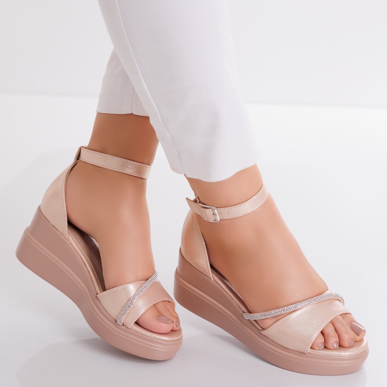Sandale dama cu platforma Bronz din Piele Ecologica Pelea - poza 1