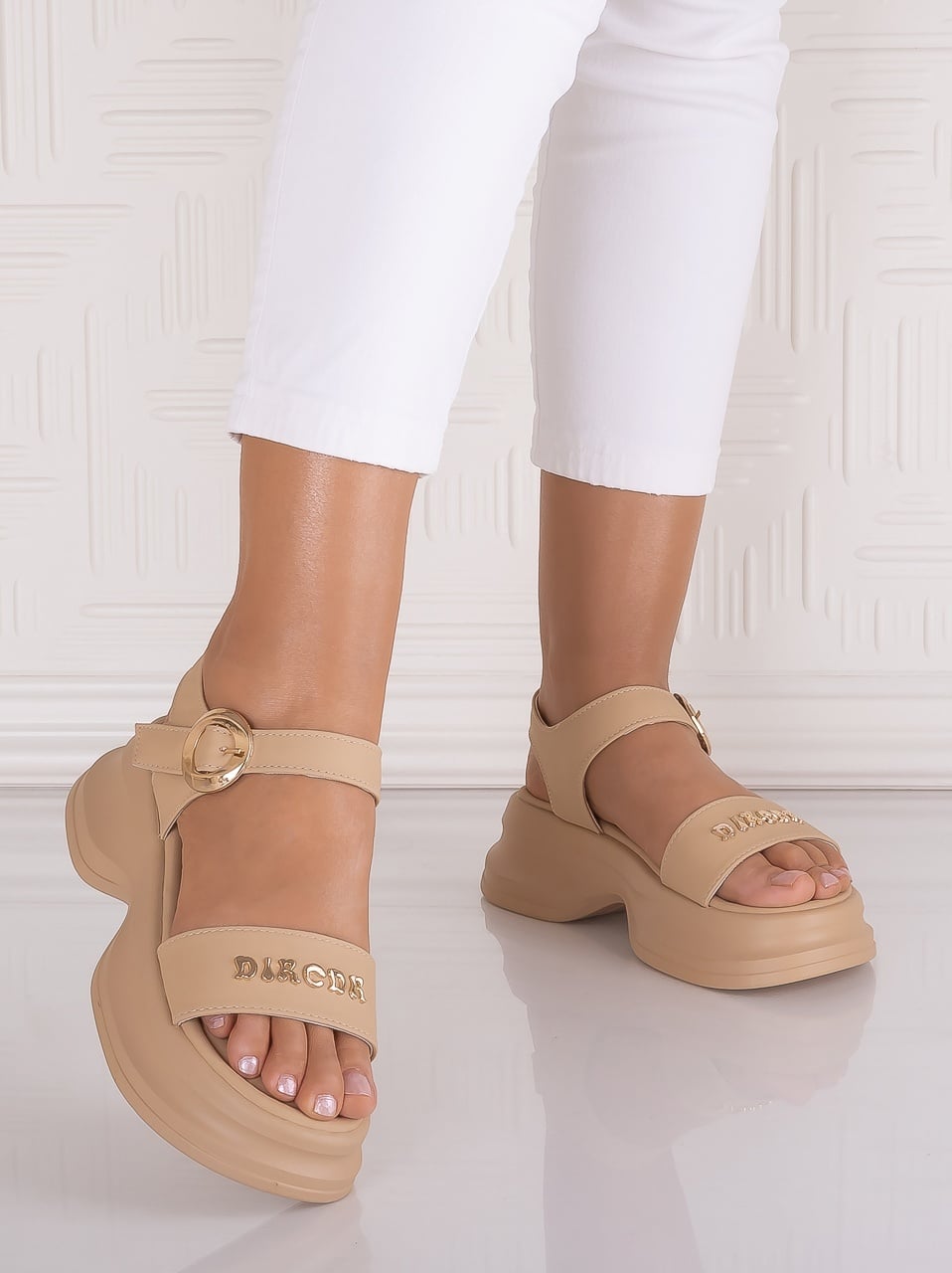 Sandale damă cu platformă Kaki din piele Ecologica Hanahh - poza 5