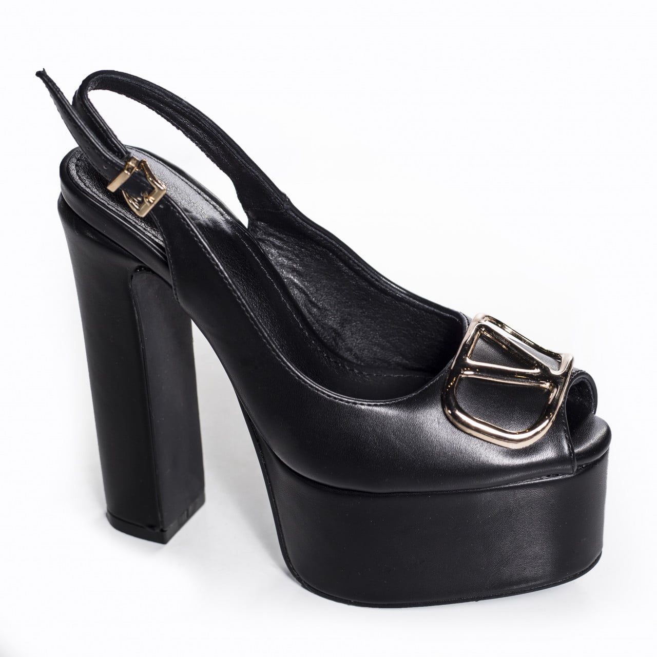 Sandale dama cu toc negre piele eco tista - poza 4