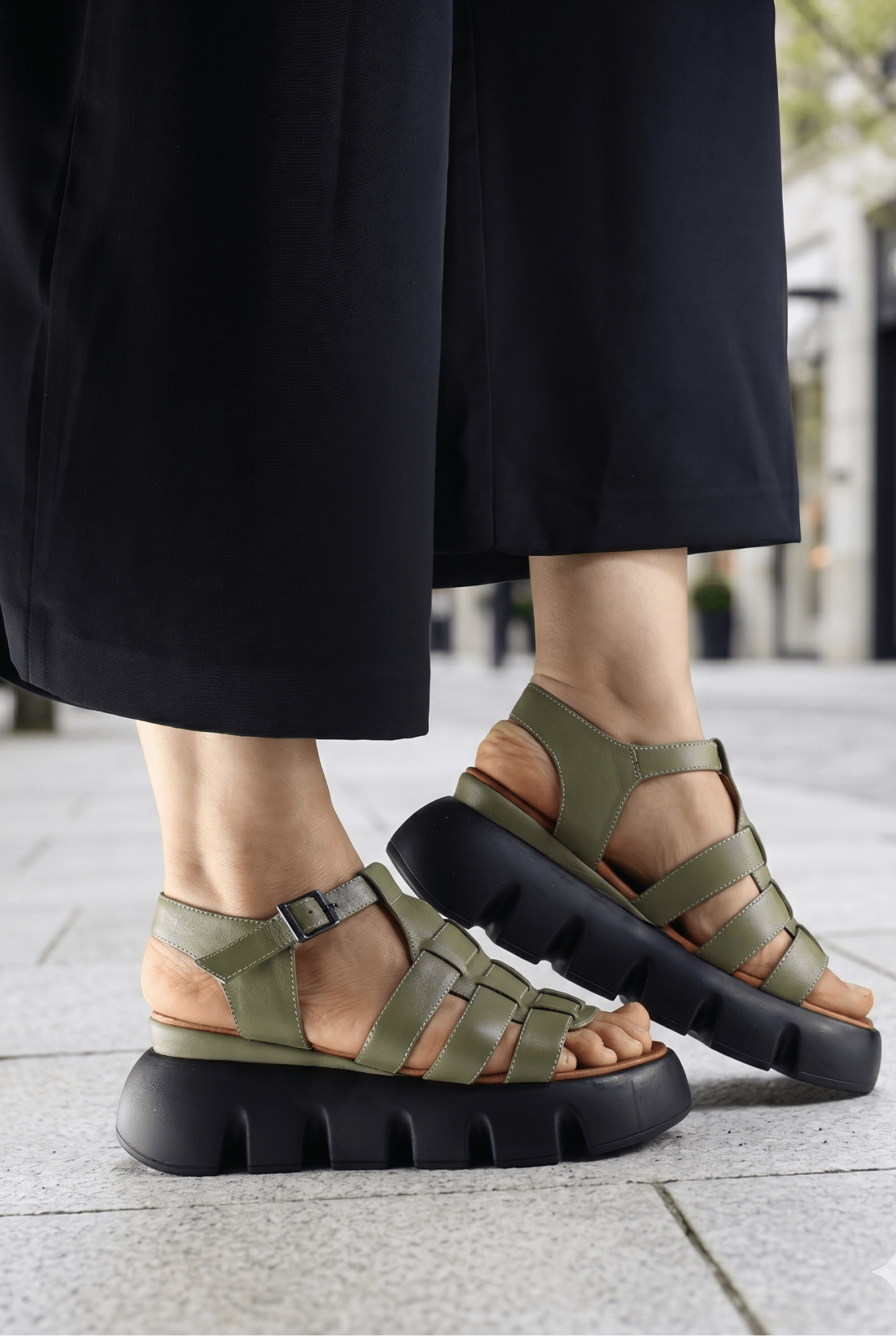 Sandale Dama din Piele Naturala Verde - REDE OLIVE