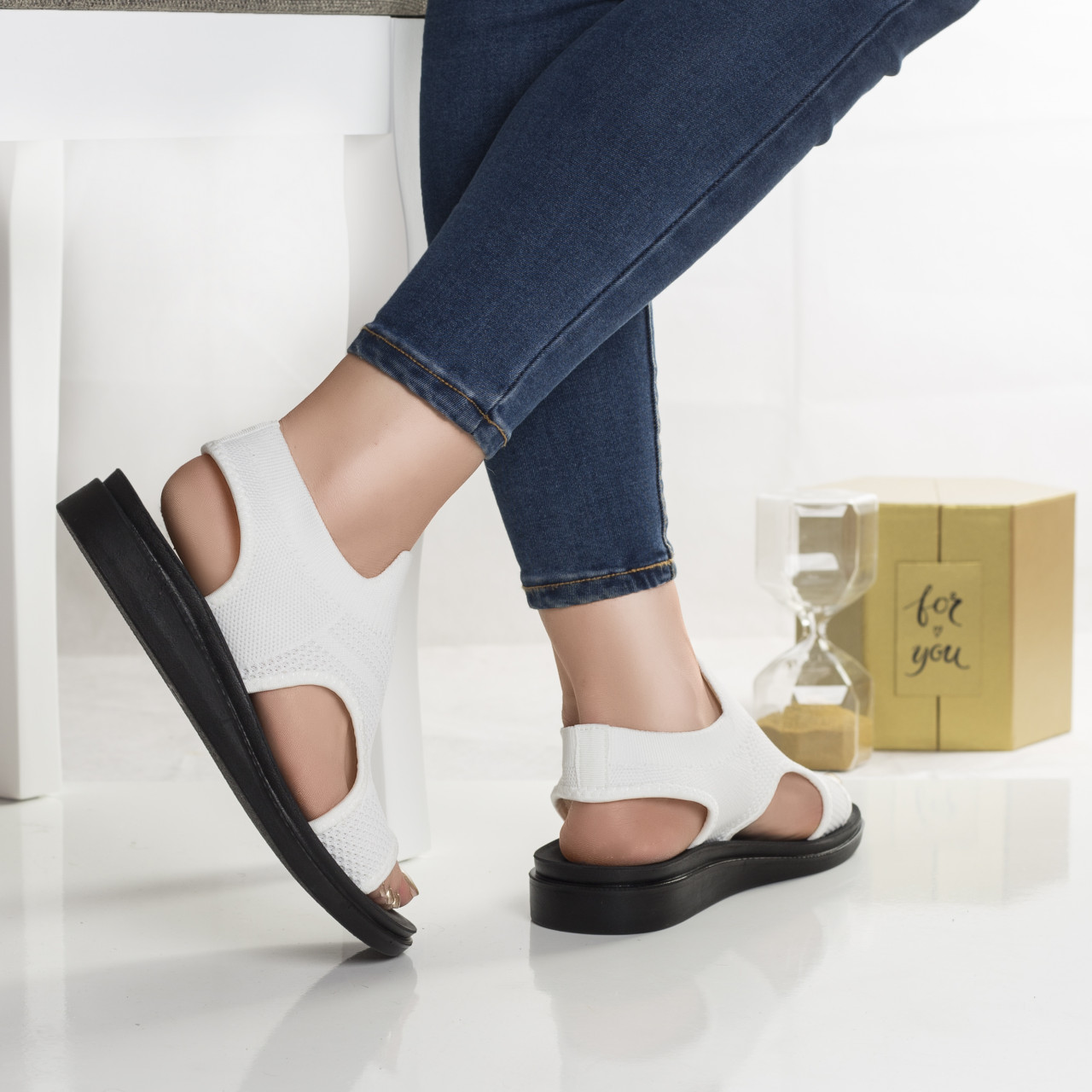 Sandale dama fara toc albe din textil sizi - poza 3