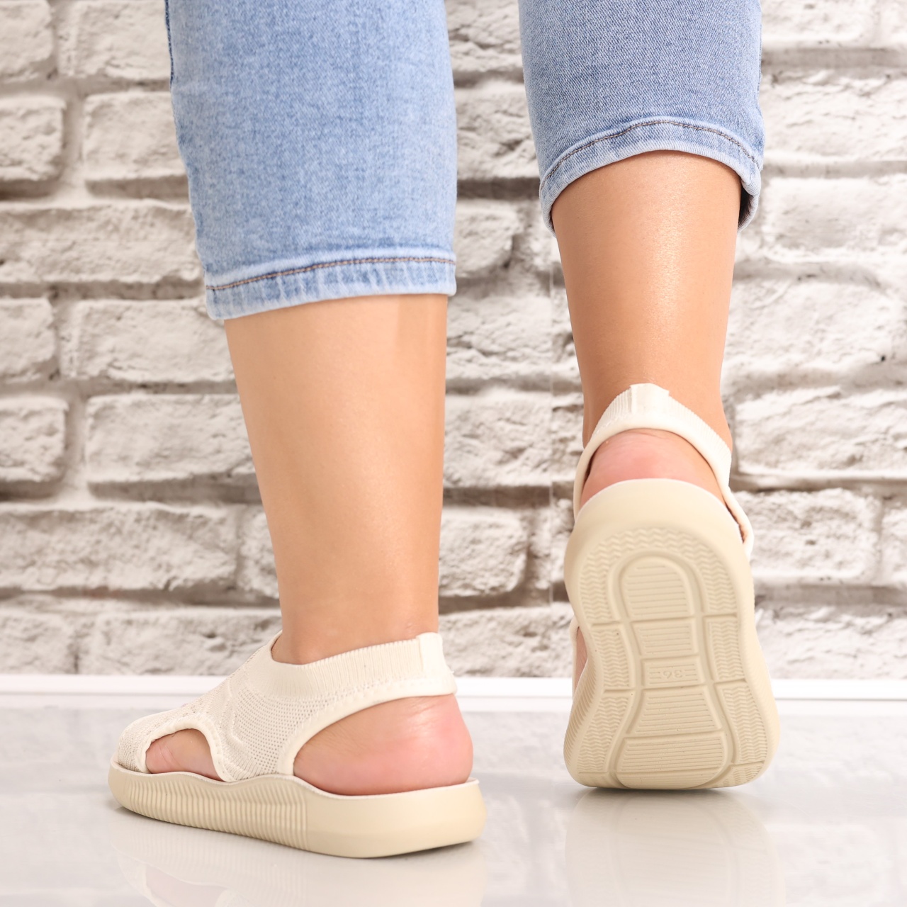 Sandale dama Fara toc Bej din Textil Alesta - poza 5