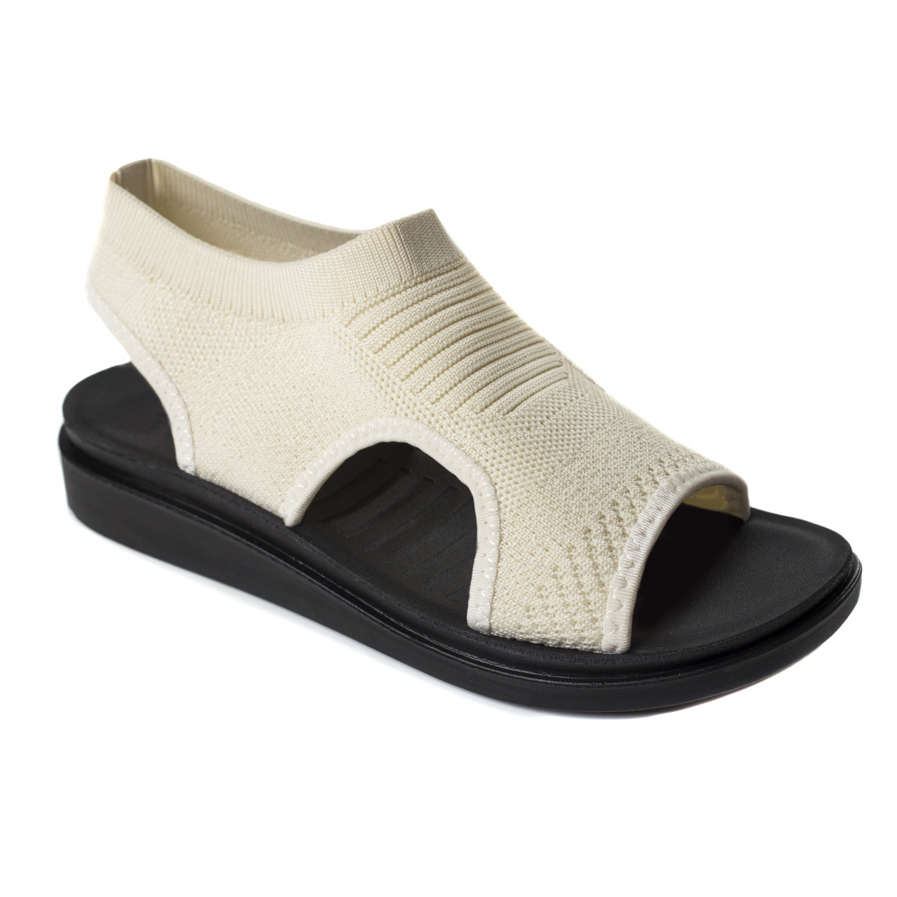 Sandale dama fara toc bej din textil niri - poza 3