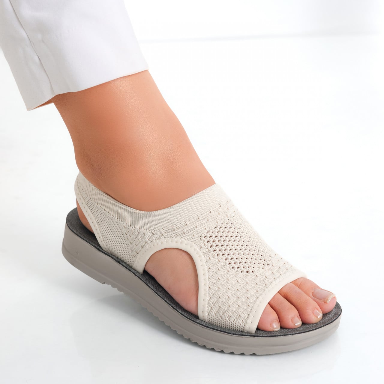 Sandale dama fara toc Bej din Textil Ortena - poza 4