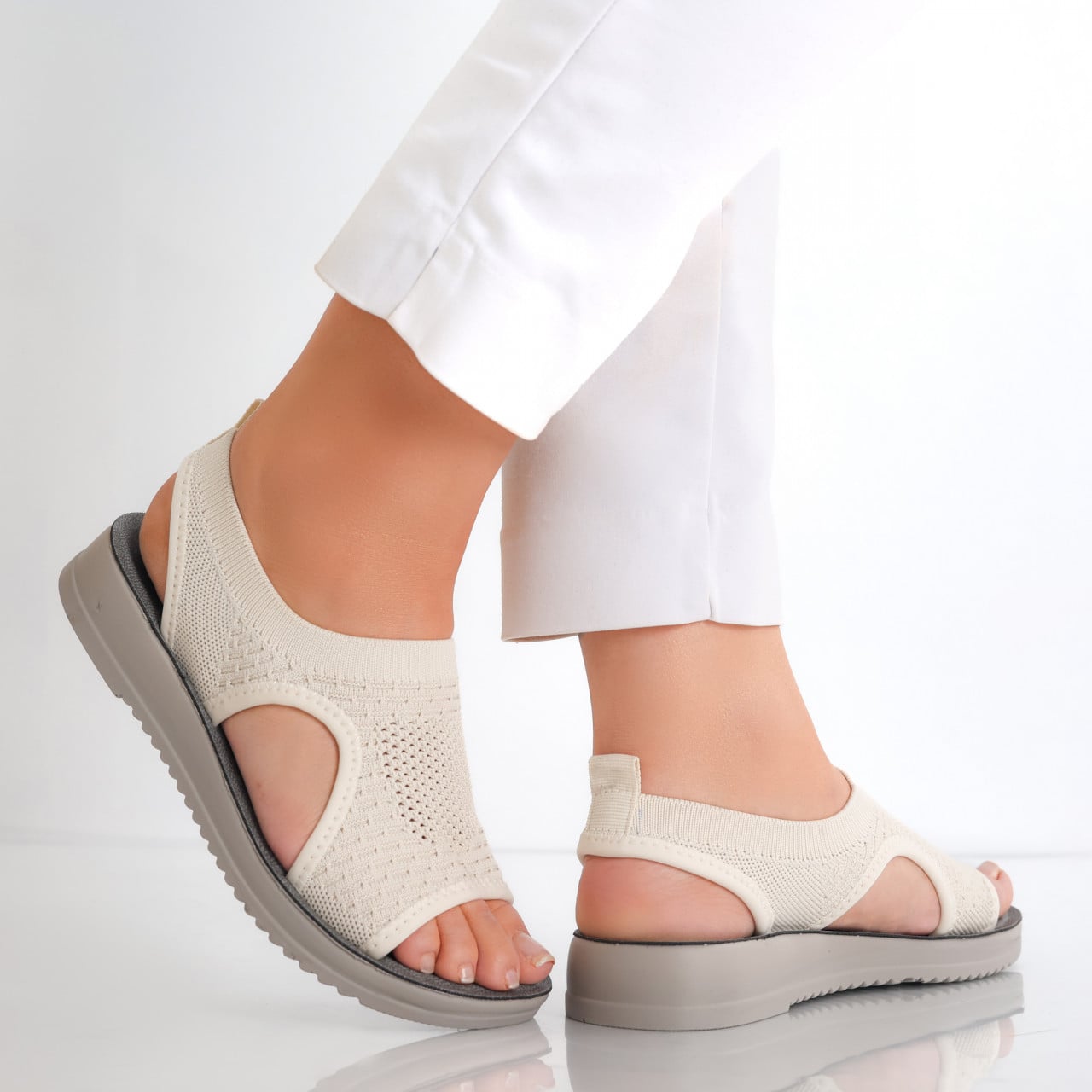 Sandale dama fara toc Bej din Textil Ortena - poza 5
