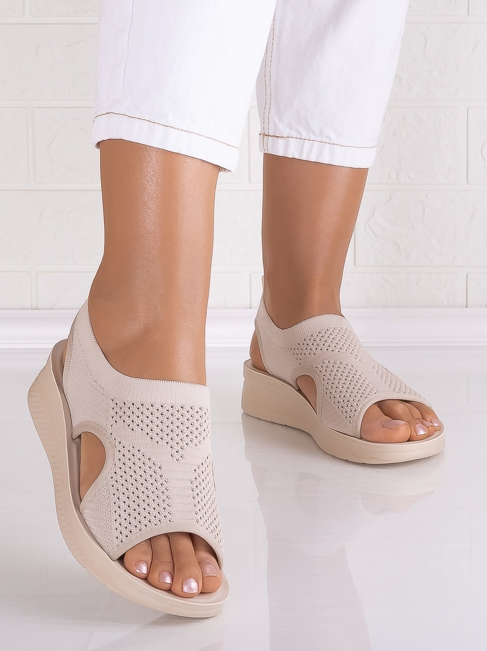 Sandale dama fara toc Bej din Textil Ramonia - poza 4