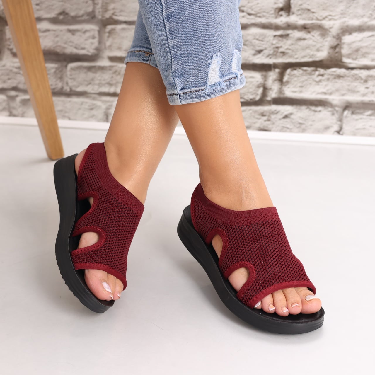 Sandale dama Fara toc Bordo din Textil Laren - poza 2