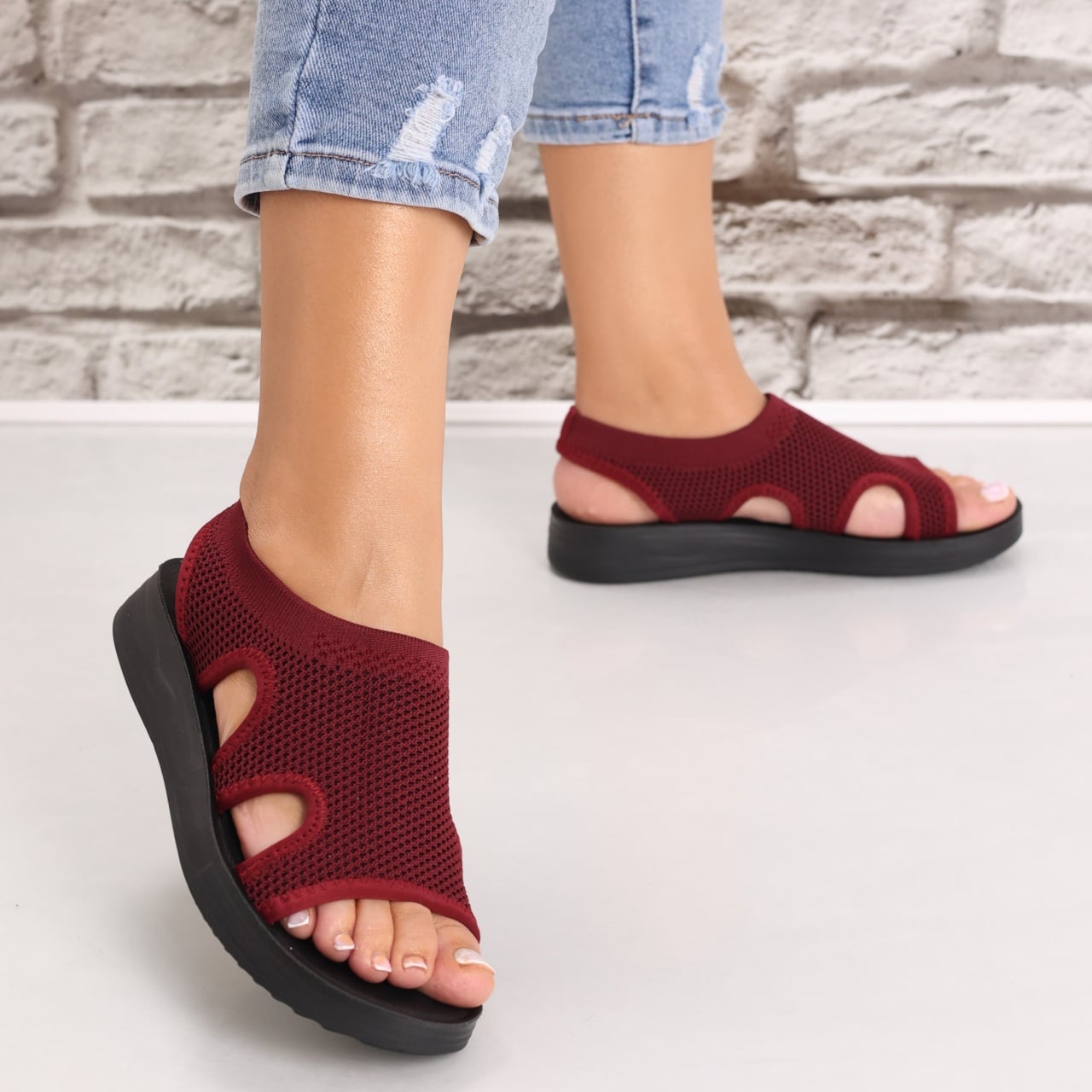 Sandale dama Fara toc Bordo din Textil Laren - poza 3