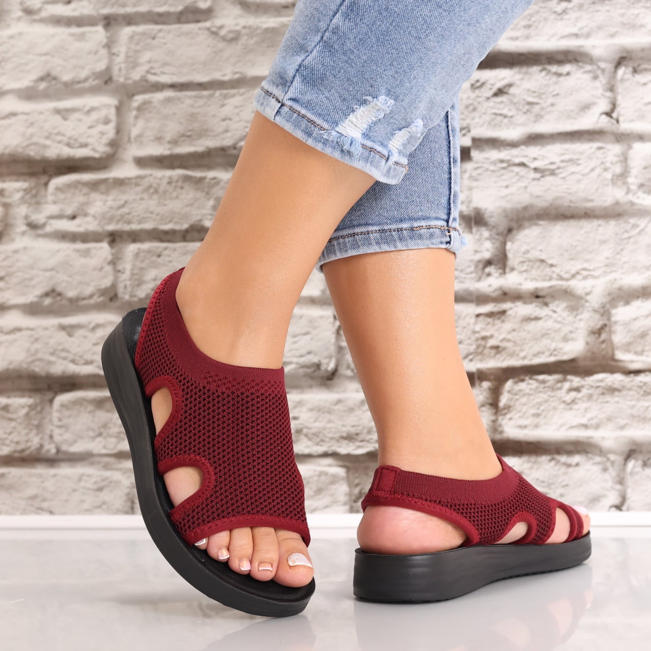 Sandale dama Fara toc Bordo din Textil Laren - poza 4