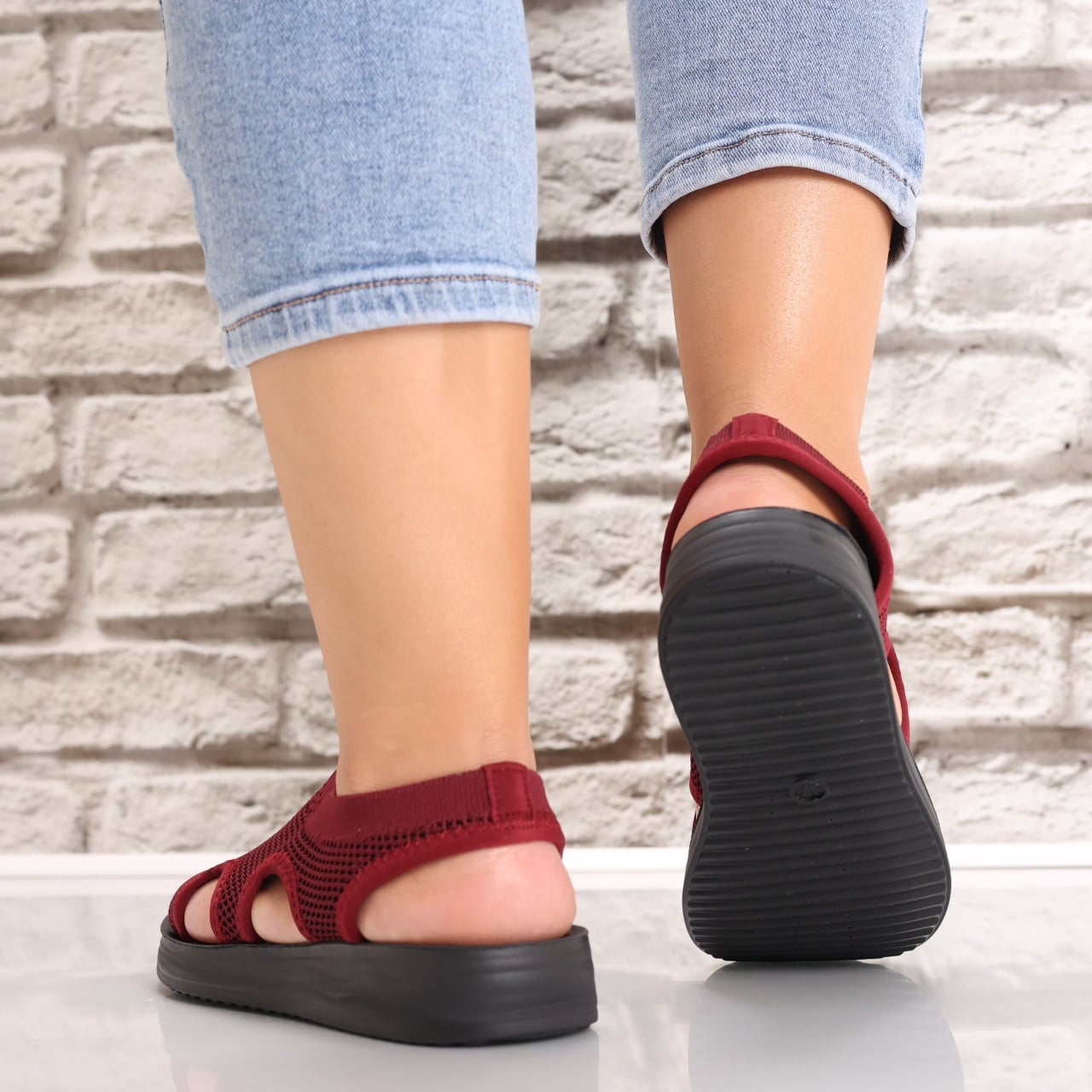 Sandale dama Fara toc Bordo din Textil Laren - poza 5
