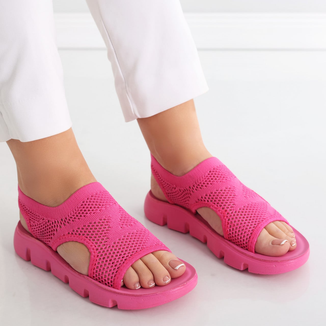 Sandale dama fara toc Fucsia din Textil Analis - poza 2