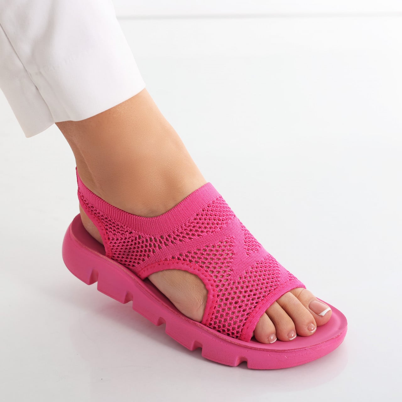 Sandale dama fara toc Fucsia din Textil Analis - poza 3