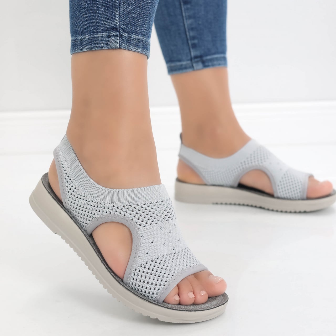 Sandale dama fara toc Gri din Textil Ailana - poza 1