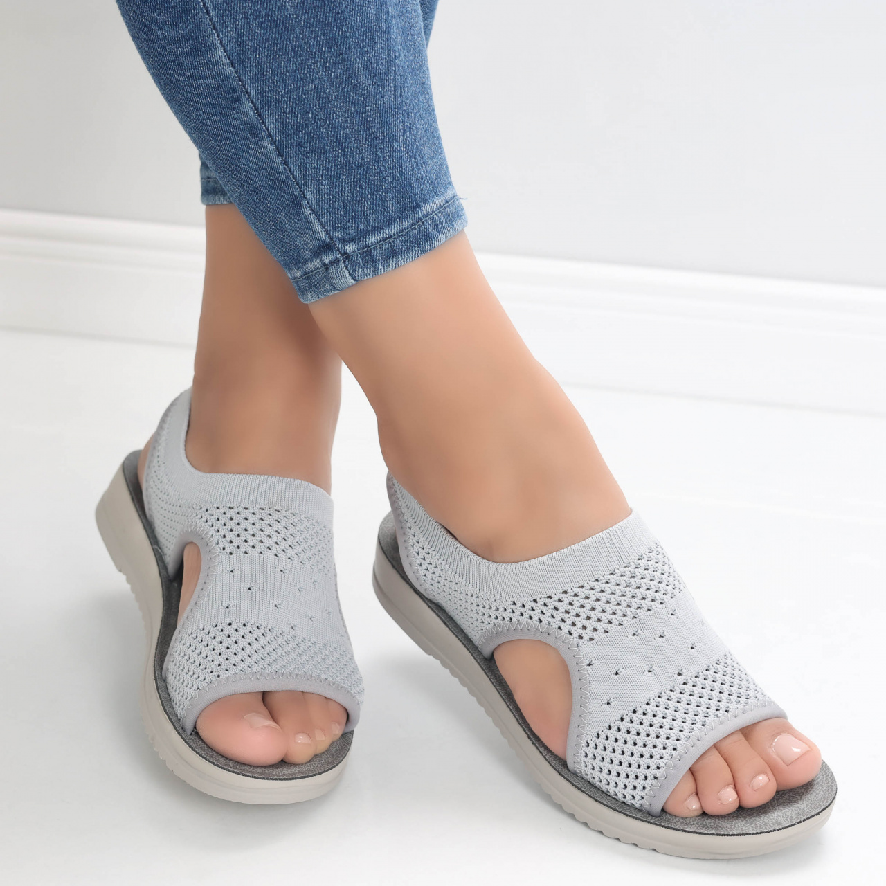 Sandale dama fara toc Gri din Textil Ailana - poza 2