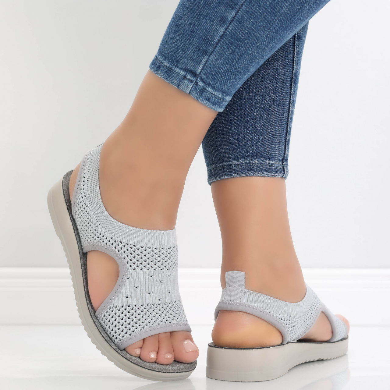Sandale dama fara toc Gri din Textil Ailana - poza 3