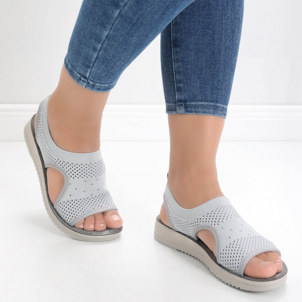 Sandale dama fara toc Gri din Textil Ailana - poza 4