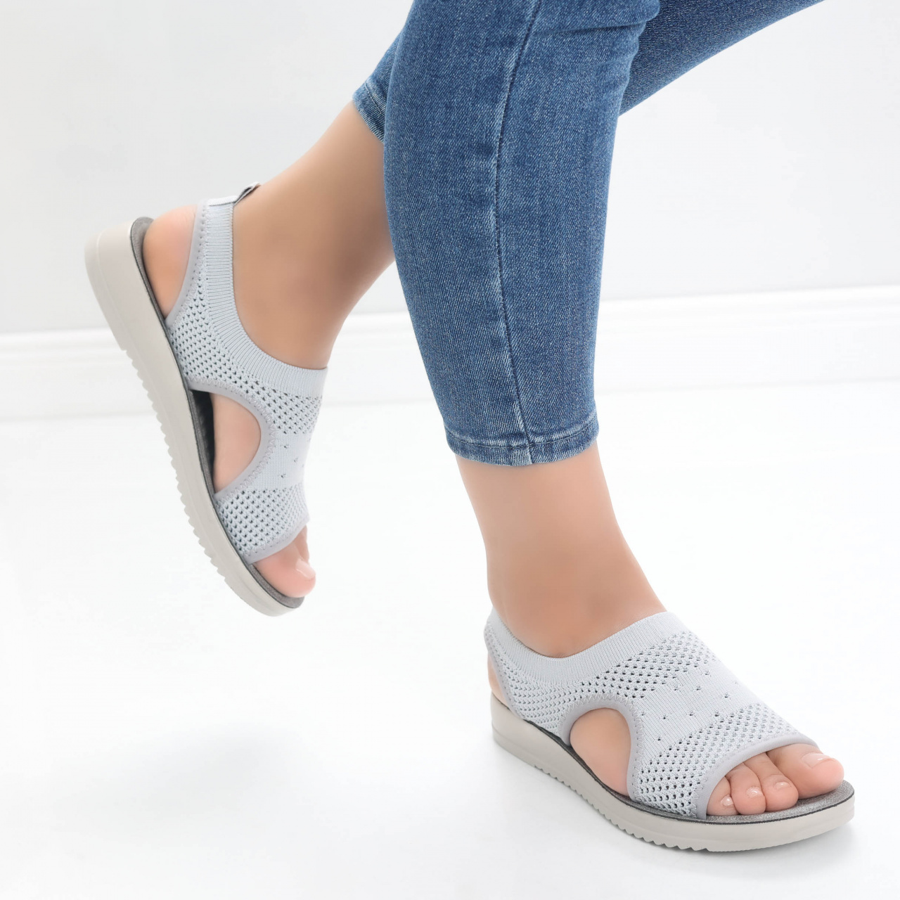 Sandale dama fara toc Gri din Textil Ailana - poza 5