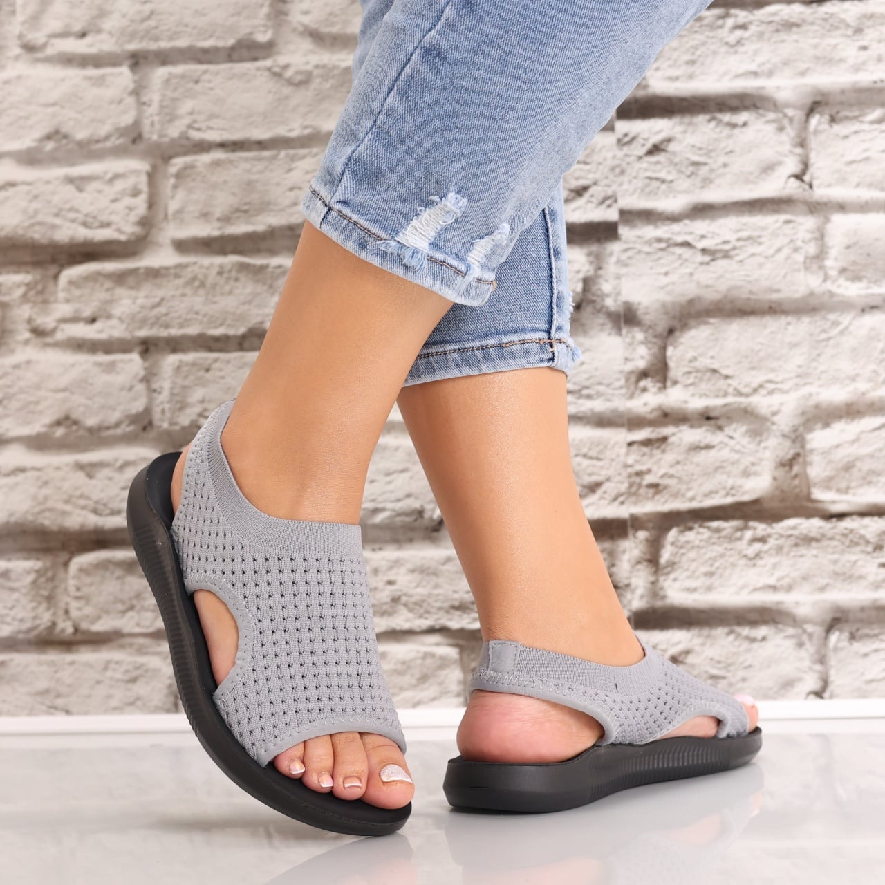 Sandale dama Fara toc Gri din Textil Estella - poza 1