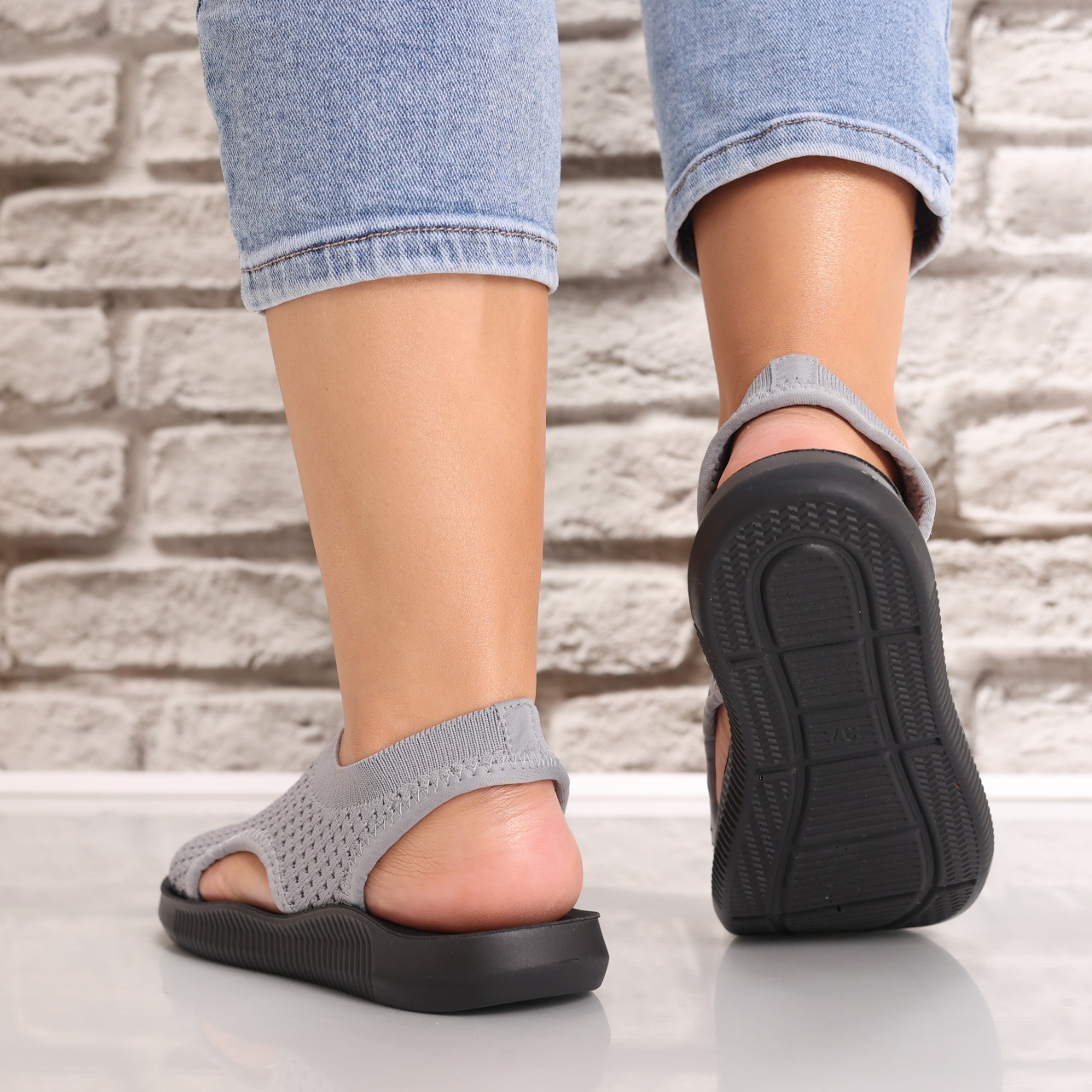 Sandale dama Fara toc Gri din Textil Estella - poza 4