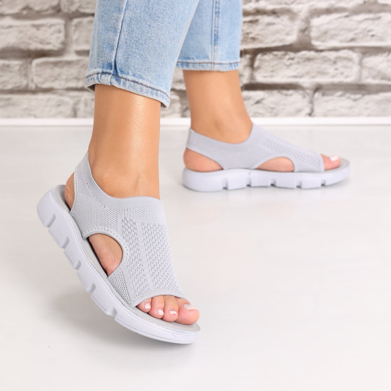Sandale dama fara toc Gri din Textil Galna - poza 1