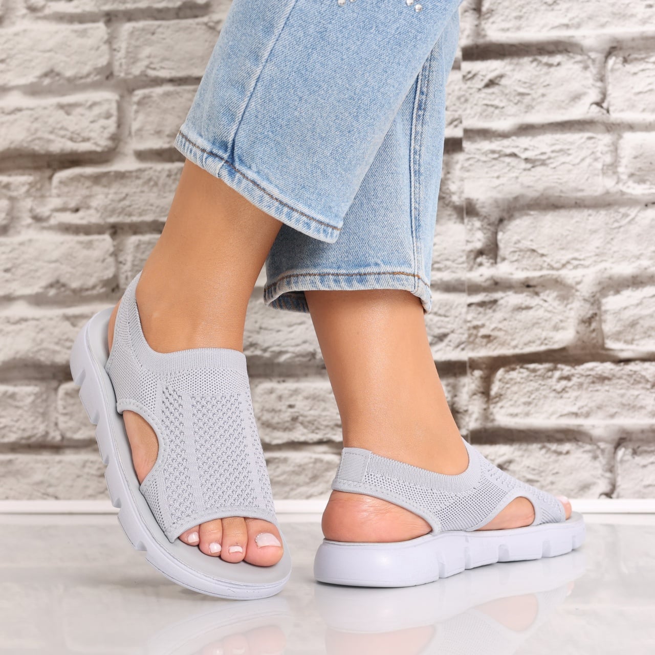 Sandale dama fara toc Gri din Textil Galna - poza 2