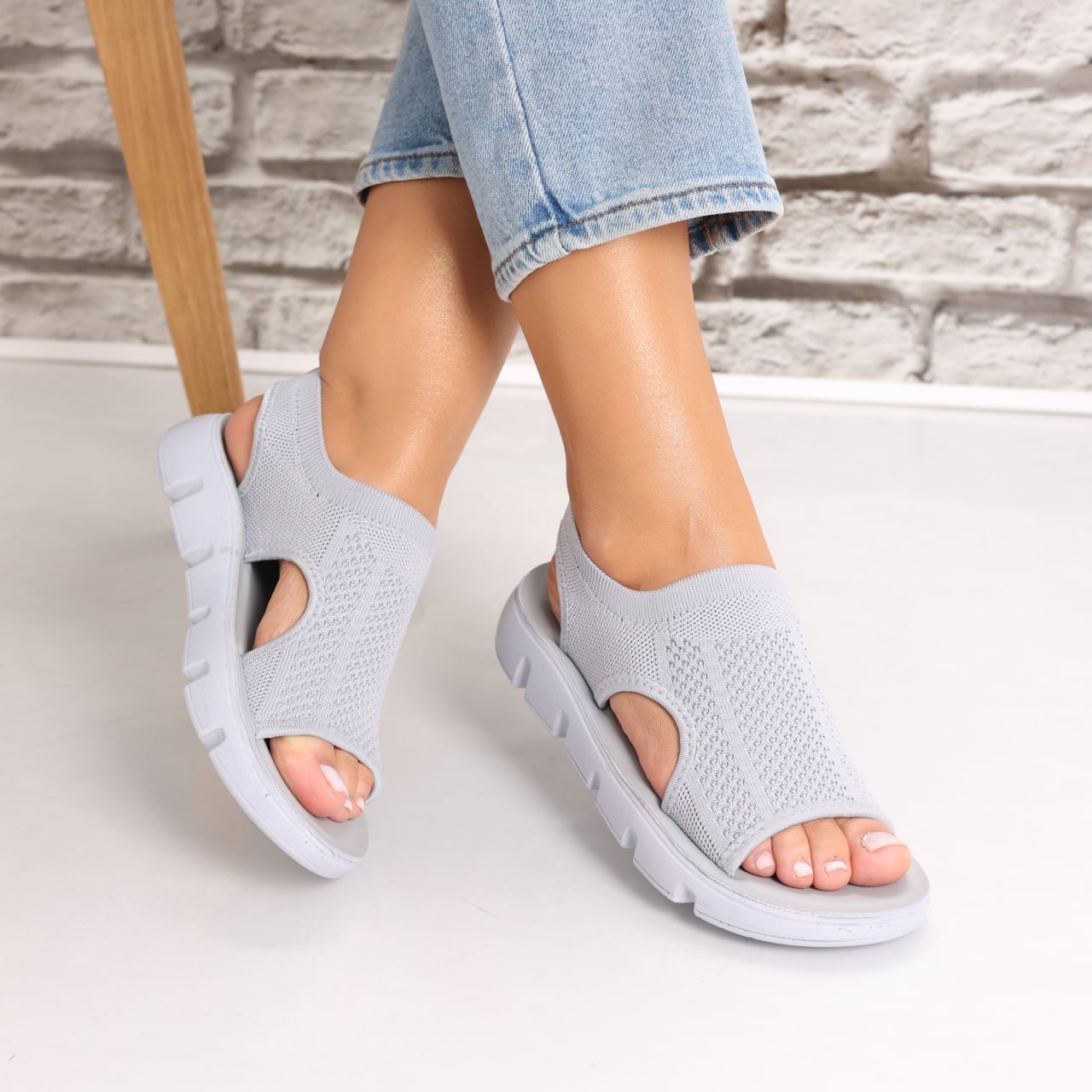 Sandale dama fara toc Gri din Textil Galna - poza 3