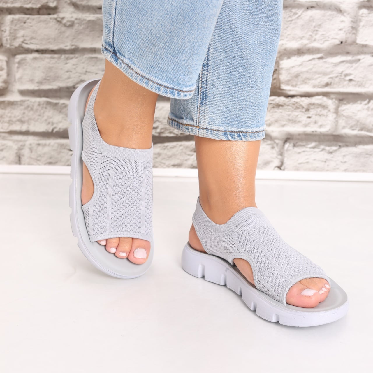 Sandale dama fara toc Gri din Textil Galna - poza 4