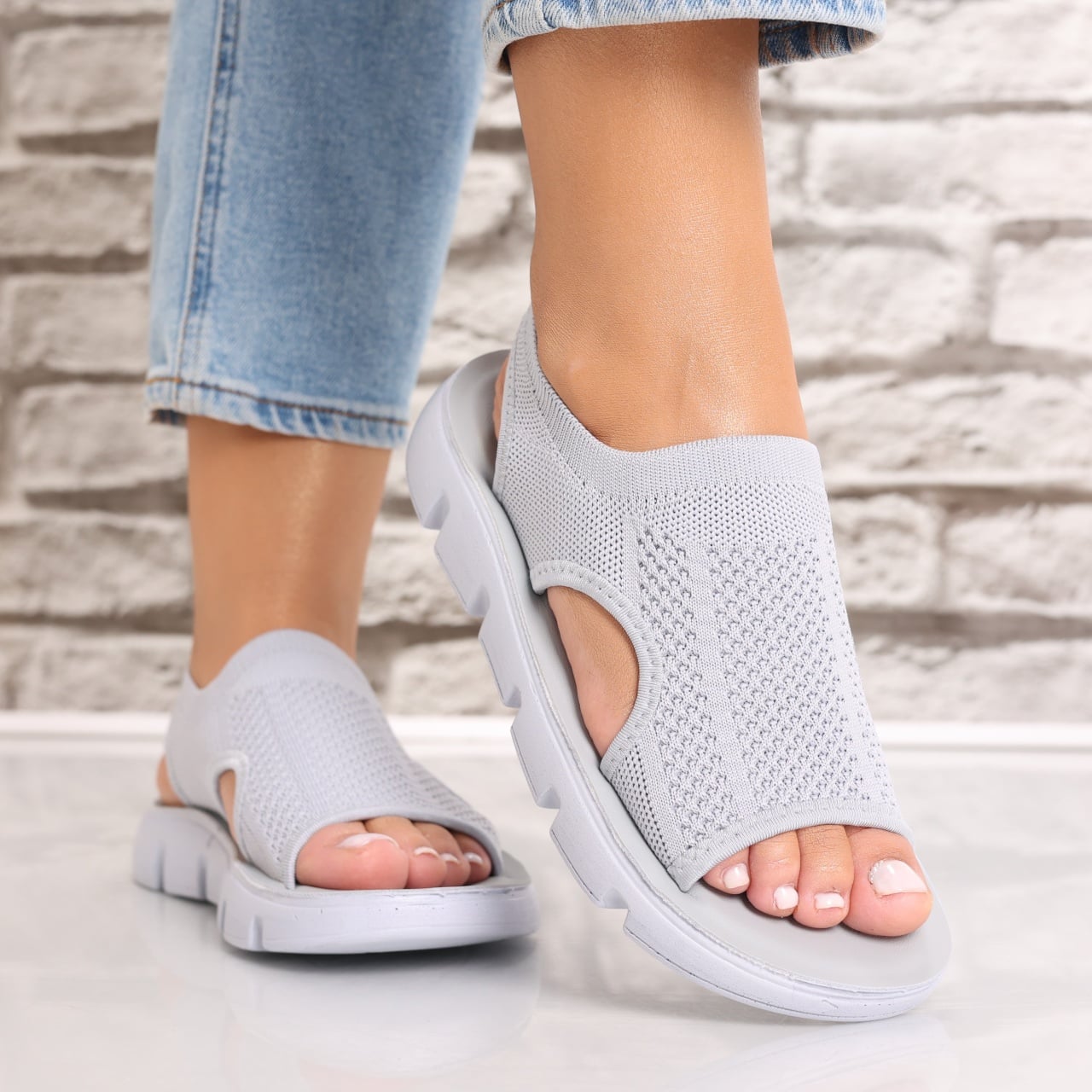 Sandale dama fara toc Gri din Textil Galna - poza 5