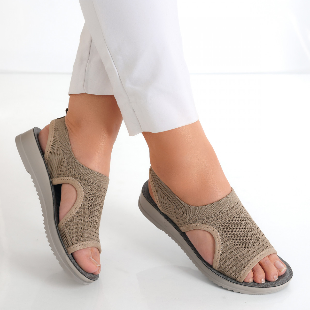Sandale dama fara toc Kaki din Textil Ortena - poza 3