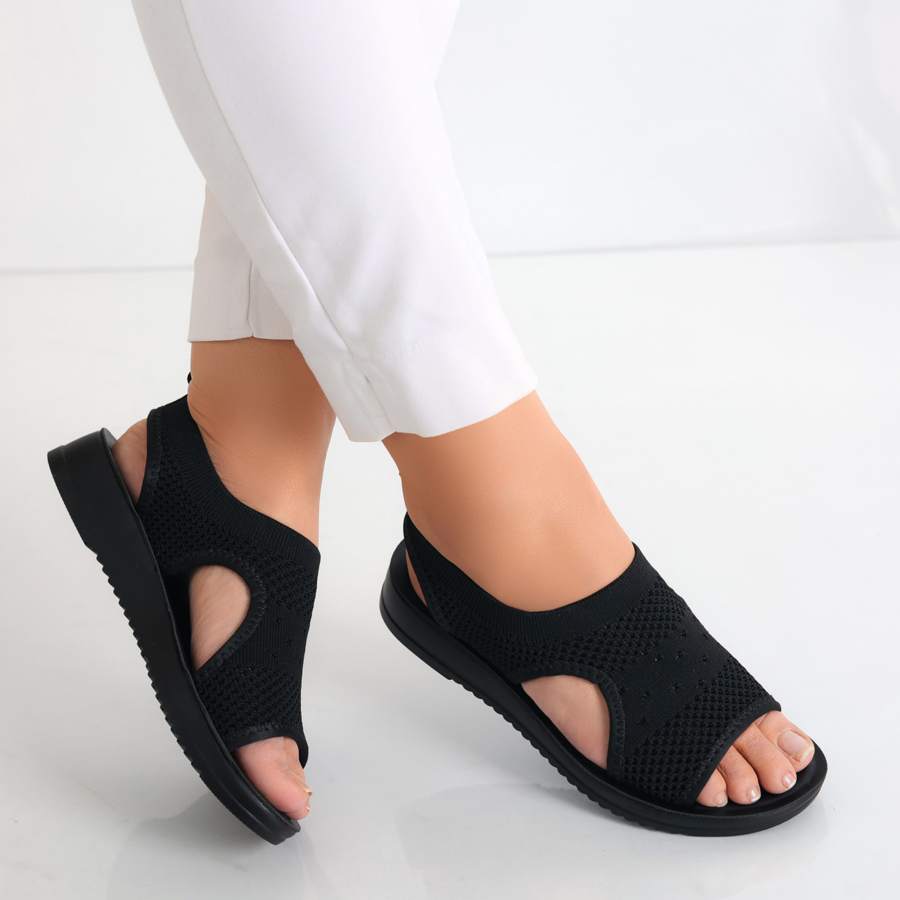 Sandale dama fara toc Negre din Textil Ailana - poza 3