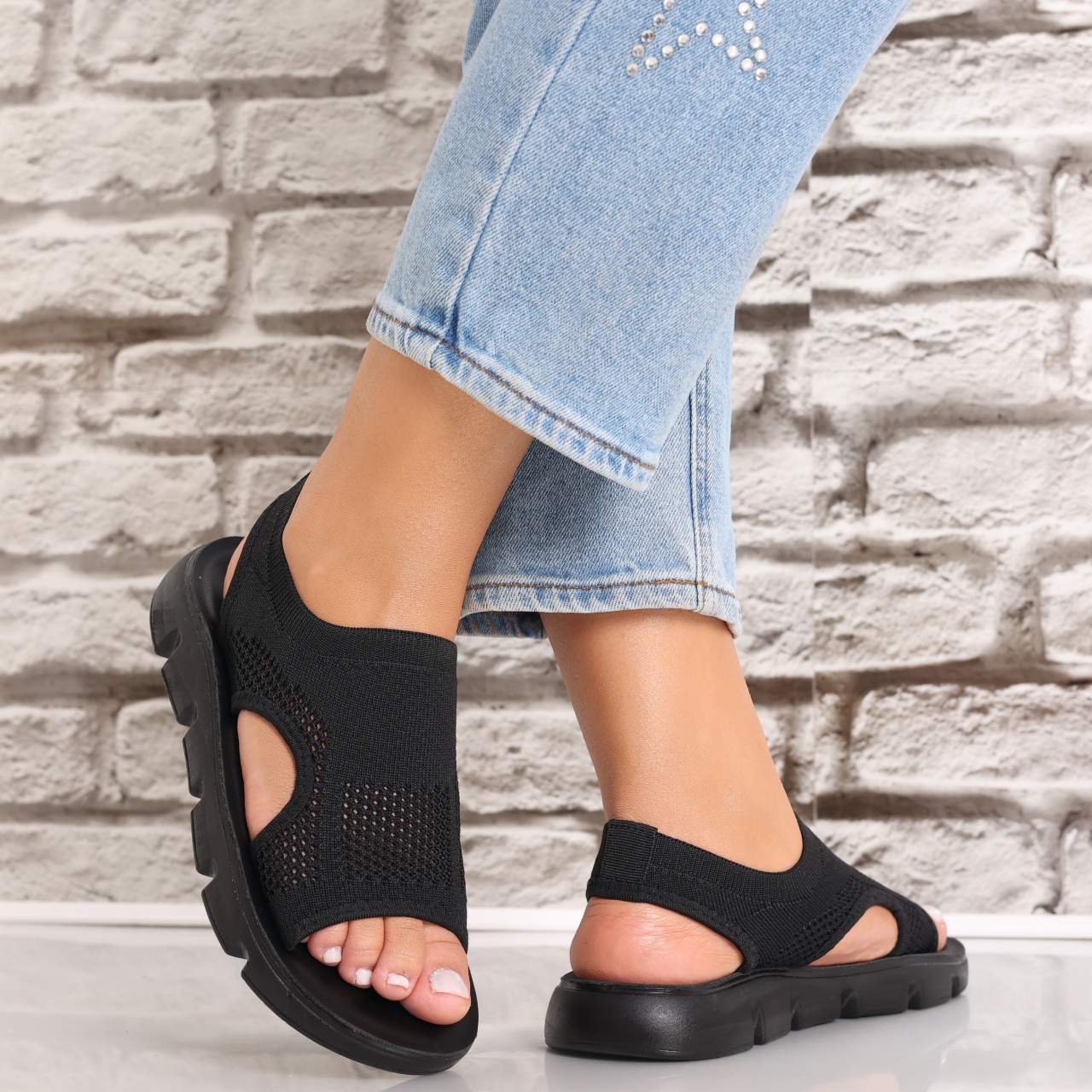 Sandale dama fara toc Negre din Textil Analga - poza 2