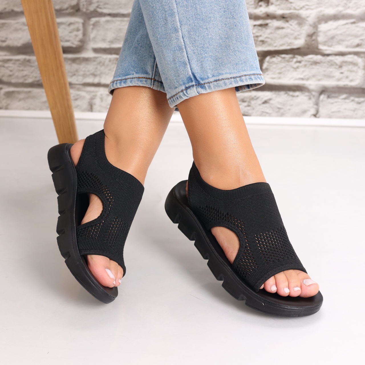 Sandale dama fara toc Negre din Textil Analga - poza 3