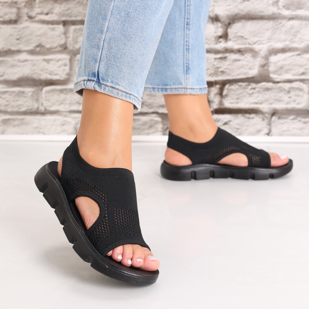 Sandale dama fara toc Negre din Textil Analga - poza 4