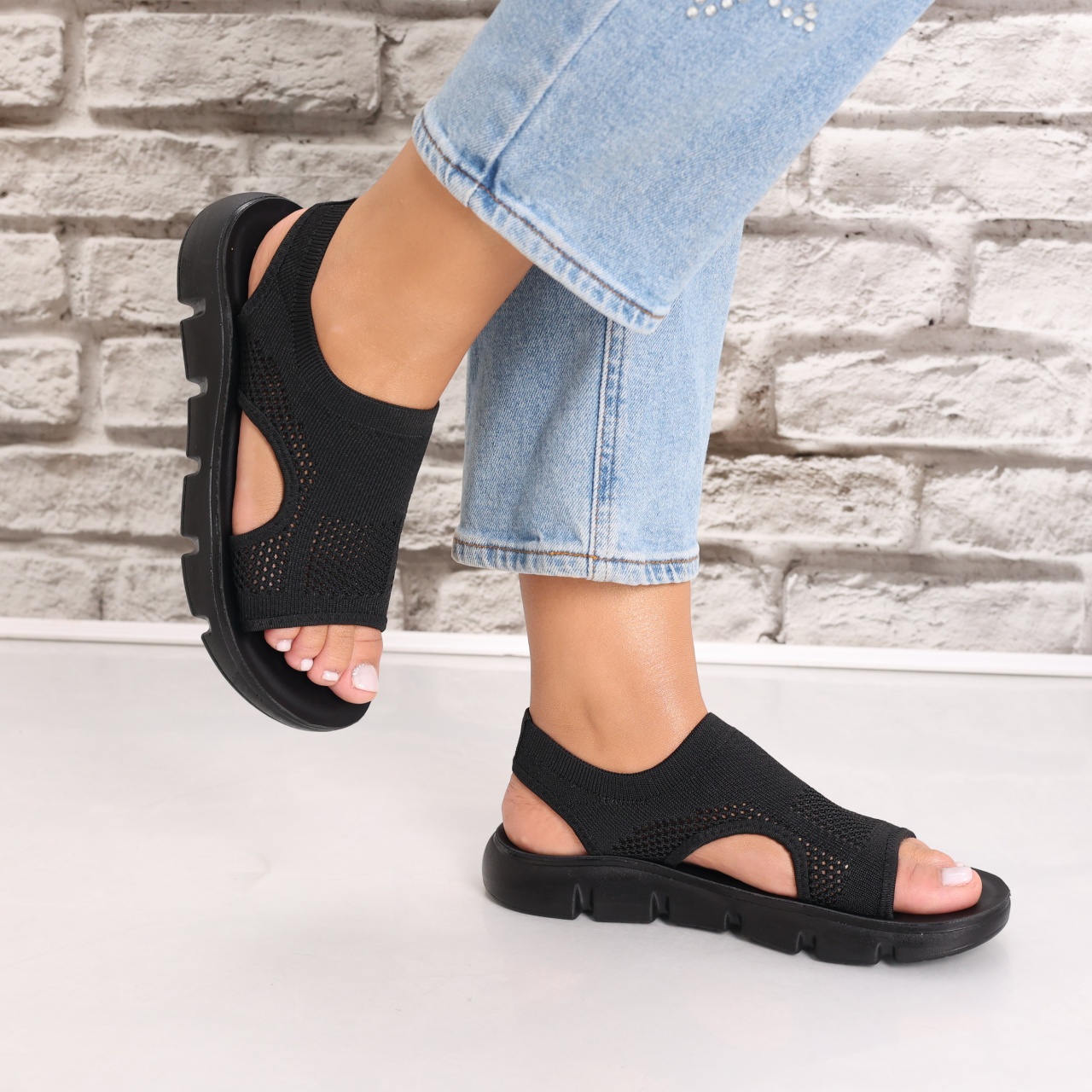 Sandale dama fara toc Negre din Textil Analga - poza 5