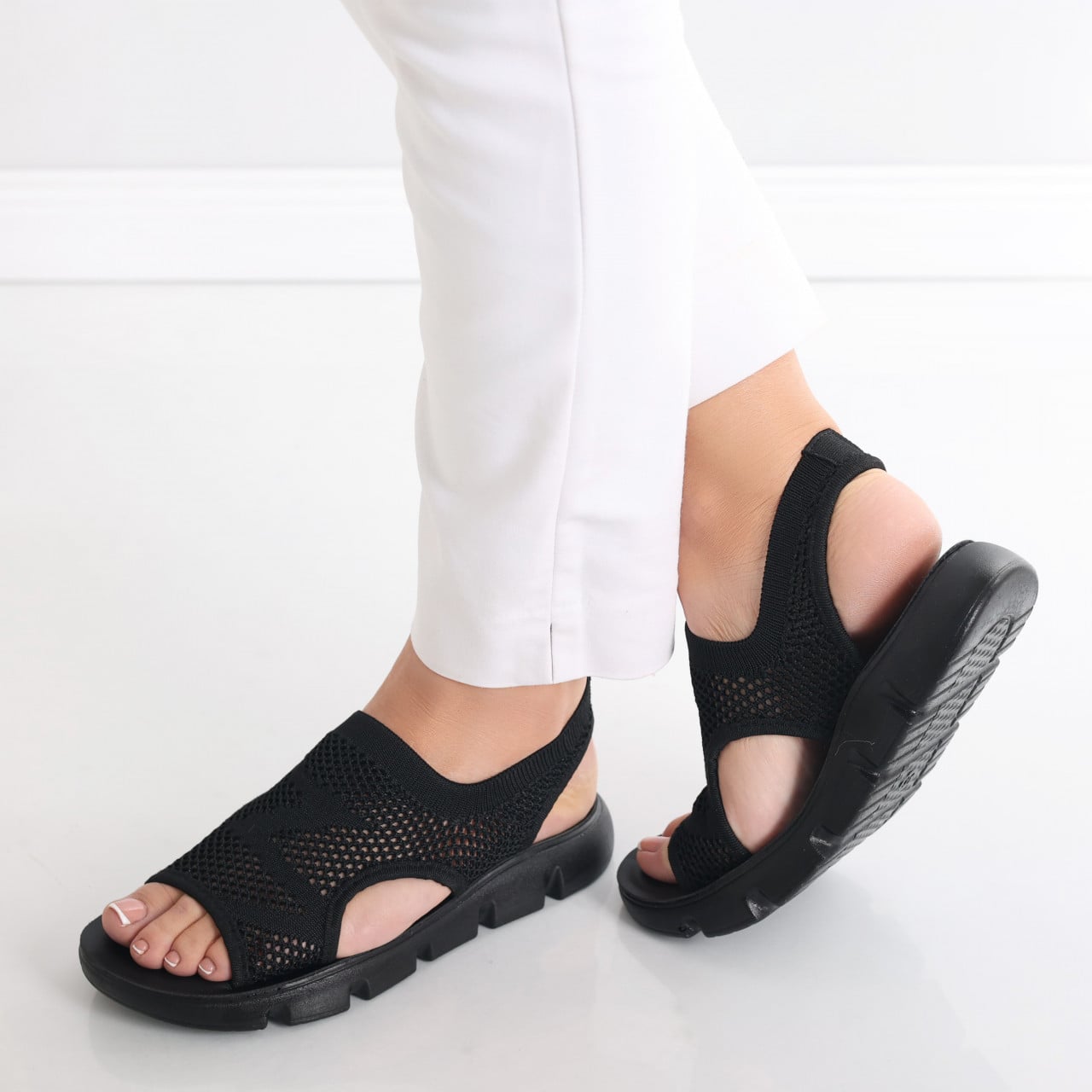 Sandale dama fara toc Negre din Textil Analis - poza 1