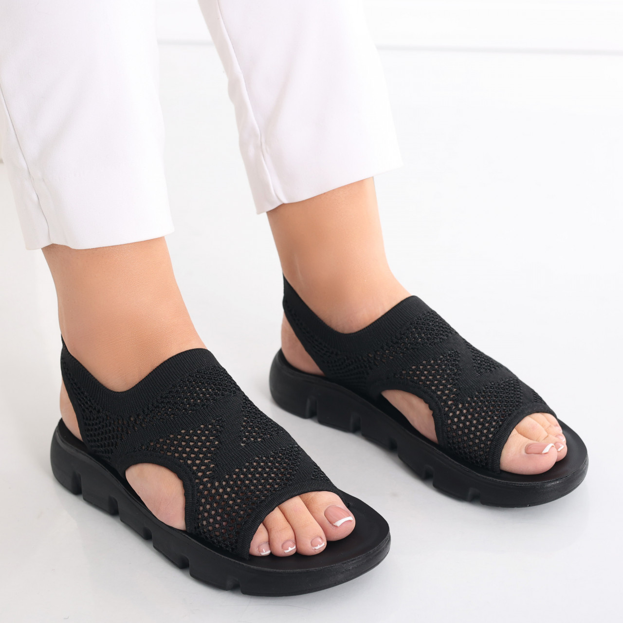 Sandale dama fara toc Negre din Textil Analis - poza 2
