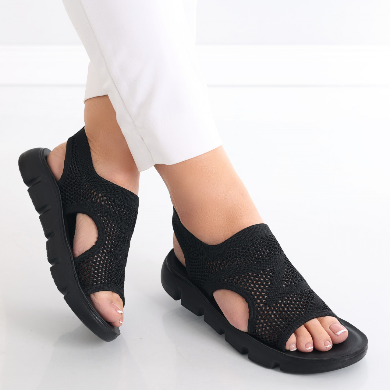 Sandale dama fara toc Negre din Textil Analis - poza 3