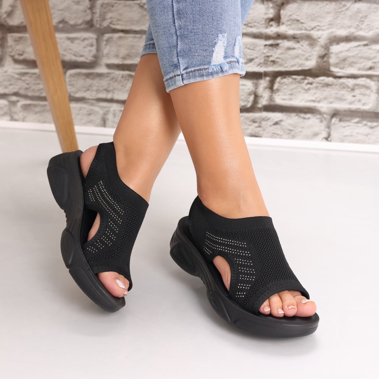 Sandale dama Fara toc Negre din Textil Aniva - poza 3