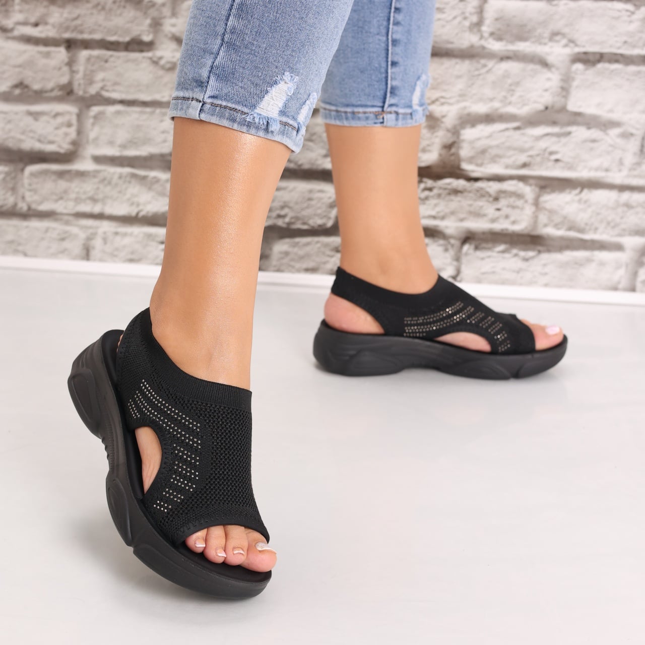 Sandale dama Fara toc Negre din Textil Aniva - poza 4