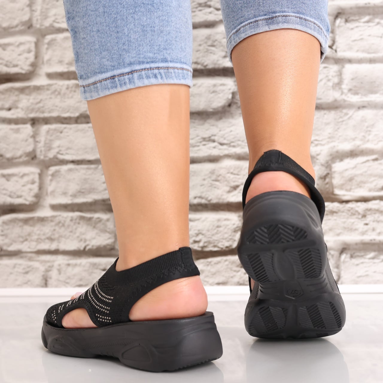 Sandale dama Fara toc Negre din Textil Aniva - poza 5