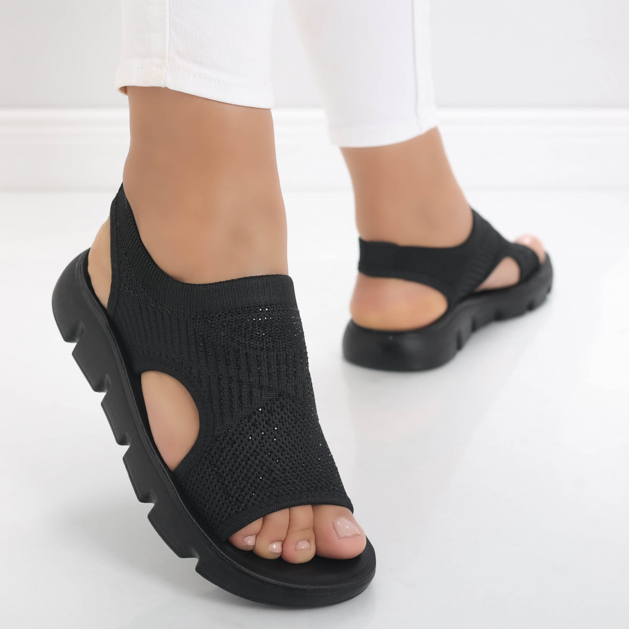 Sandale dama fara toc Negre din Textil Dilan - poza 1